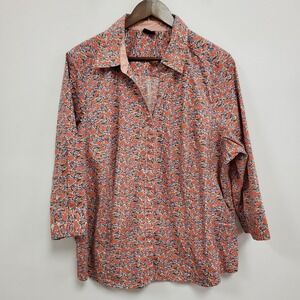 Basic Editions Womens 3/4 Sleeve Dainty Floral Button Up Top Size 2X Classic